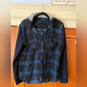 Cloth & Stone, blue and black, hooded jacket, long sleeve, size small